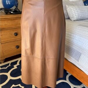 Peserico Tan Leather Midi Skirt